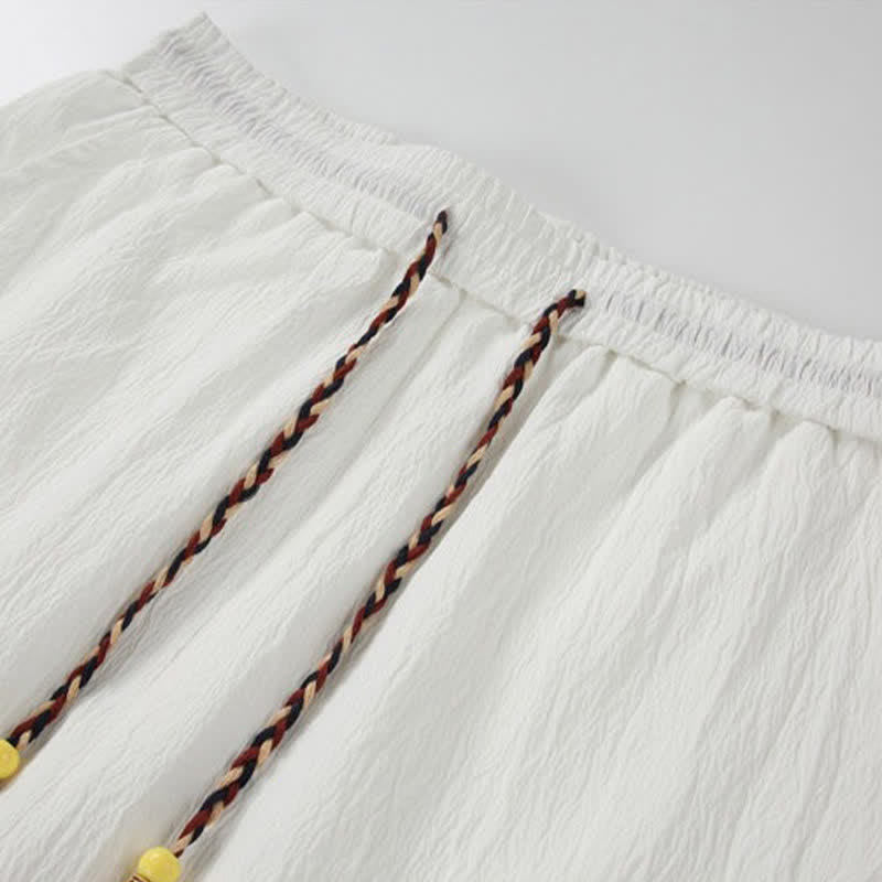 Buddha Stones Pantaloncini da uomo estivi casual in stile Tang con ricamo di gru e nuvole di buon auspicio, con tasche. - image 8