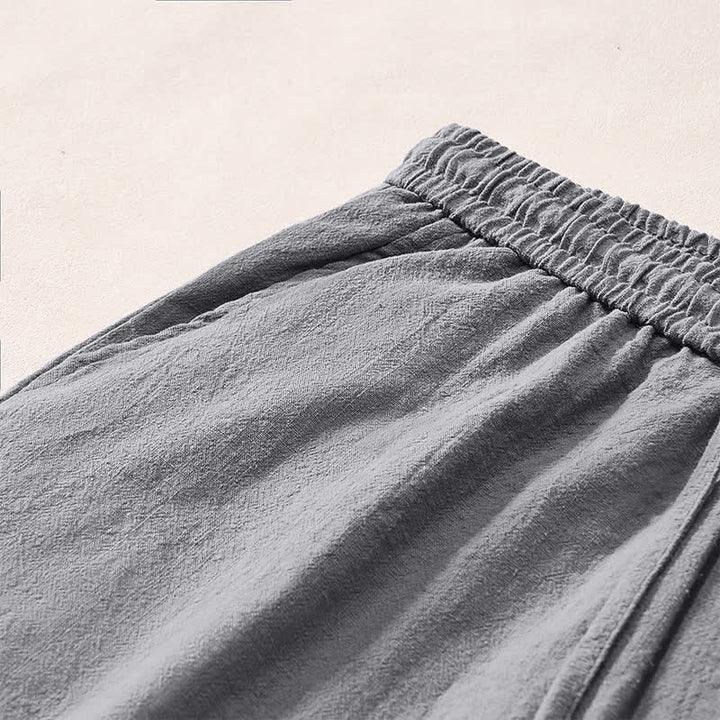 Buddha Stones Pantaloncini da uomo estivi casual minimalisti con coulisse, tinta unita, bottoni laterali decorativi a forma di rana e tasche. - image 3