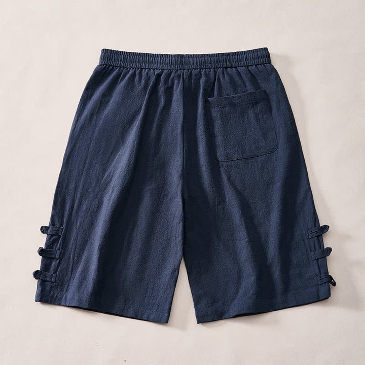 Buddha Stones Pantaloncini da uomo estivi casual minimalisti con coulisse, tinta unita, bottoni laterali decorativi a forma di rana e tasche. - image 9