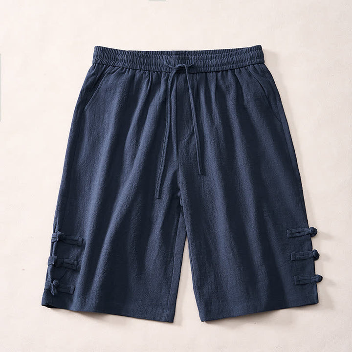 Buddha Stones Pantaloncini da uomo estivi casual minimalisti con coulisse, tinta unita, bottoni laterali decorativi a forma di rana e tasche. - Marina - US/UK/AU46, EU56 (5XL) - image 8