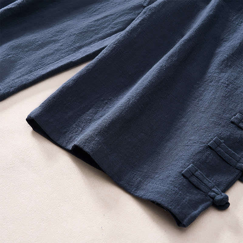 Buddha Stones Pantaloncini da uomo estivi casual minimalisti con coulisse, tinta unita, bottoni laterali decorativi a forma di rana e tasche. - image 12