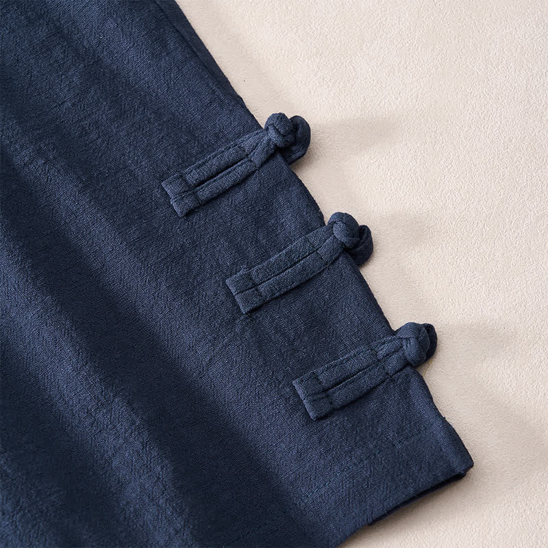 Buddha Stones Pantaloncini da uomo estivi casual minimalisti con coulisse, tinta unita, bottoni laterali decorativi a forma di rana e tasche. - image 13