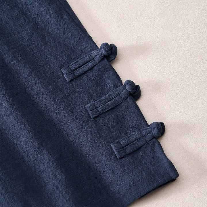 Buddha Stones Pantaloncini da uomo estivi casual minimalisti con coulisse, tinta unita, bottoni laterali decorativi a forma di rana e tasche. - image 13