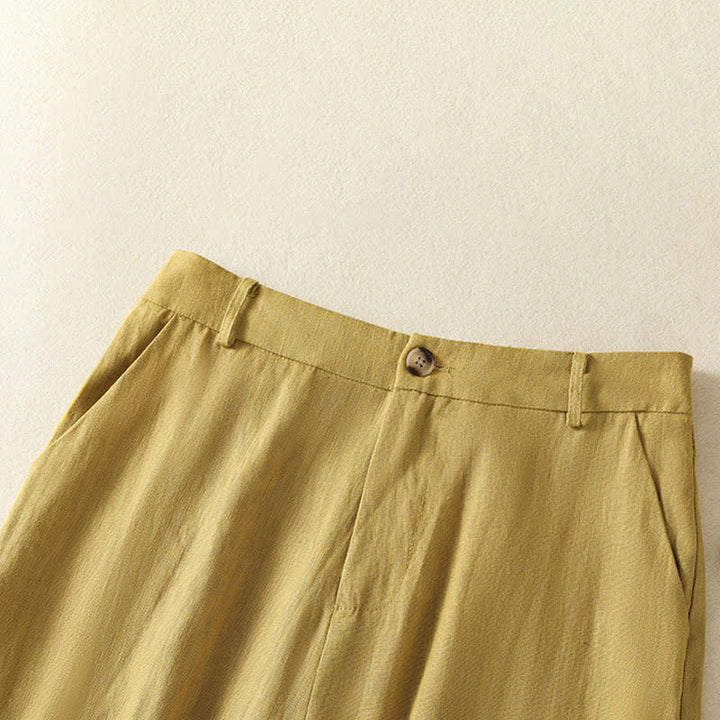 Buddha Stones Pantaloni estivi casual minimalisti con bottoni e cerniera, tinta unita, alla caviglia, da donna, a gamba larga con tasche. - image 2