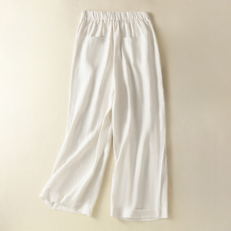 Buddha Stones Pantaloni estivi casual minimalisti con bottoni e cerniera, tinta unita, alla caviglia, da donna, a gamba larga con tasche. - image 8
