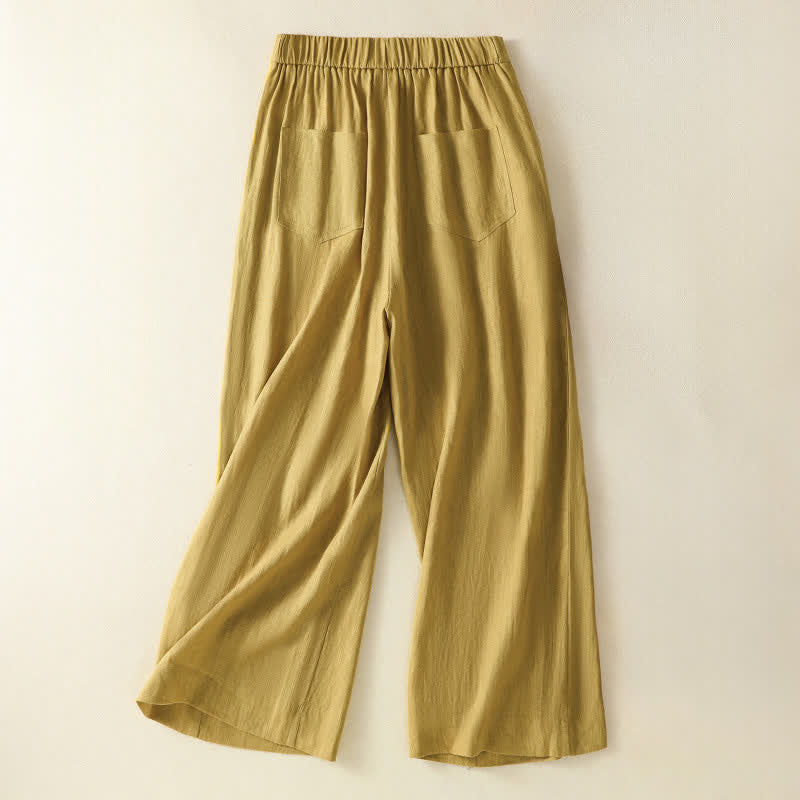 Buddha Stones Pantaloni estivi casual minimalisti con bottoni e cerniera, tinta unita, alla caviglia, da donna, a gamba larga con tasche. - image 1
