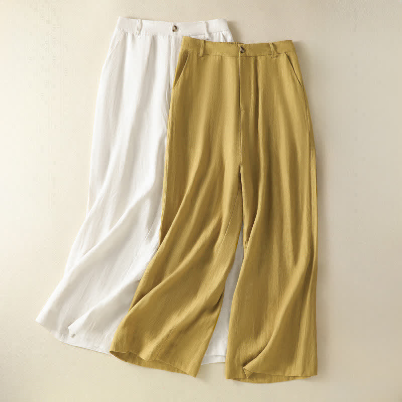 Buddha Stones Pantaloni estivi casual minimalisti con bottoni e cerniera, tinta unita, alla caviglia, da donna, a gamba larga con tasche. - image 14