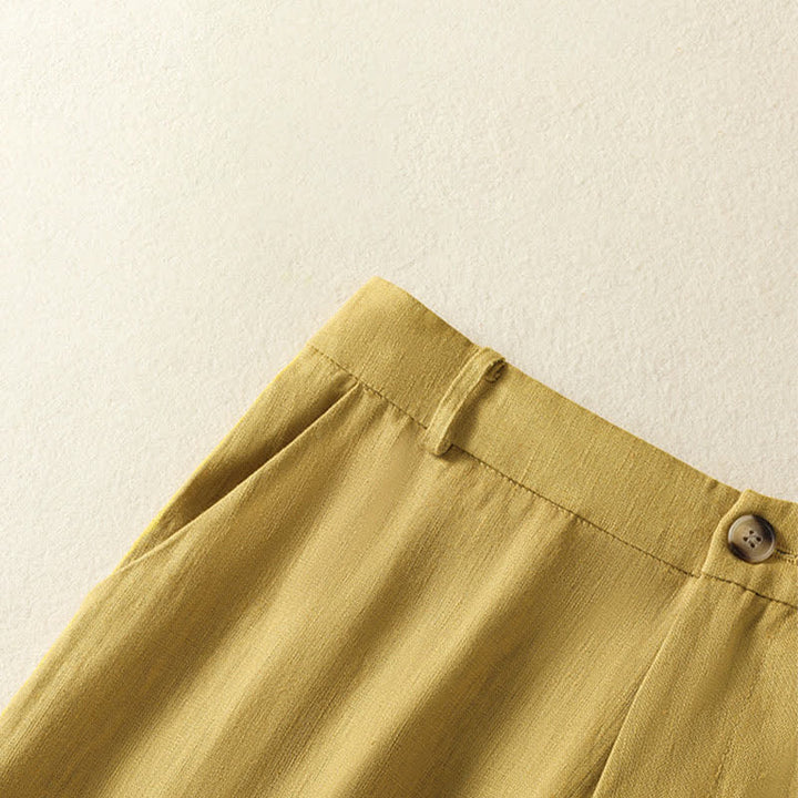Buddha Stones Pantaloni estivi casual minimalisti con bottoni e cerniera, tinta unita, alla caviglia, da donna, a gamba larga con tasche. - image 3