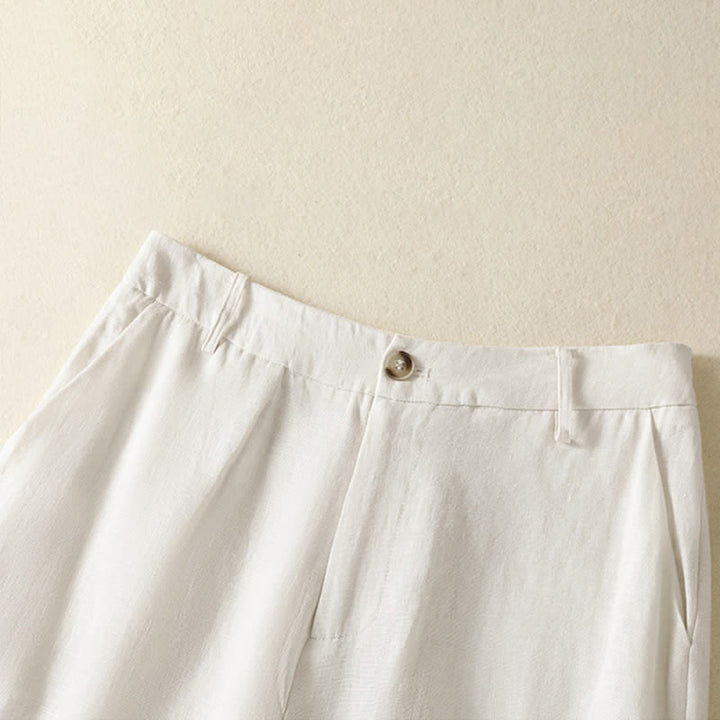 Buddha Stones Pantaloni estivi casual minimalisti con bottoni e cerniera, tinta unita, alla caviglia, da donna, a gamba larga con tasche. - image 9