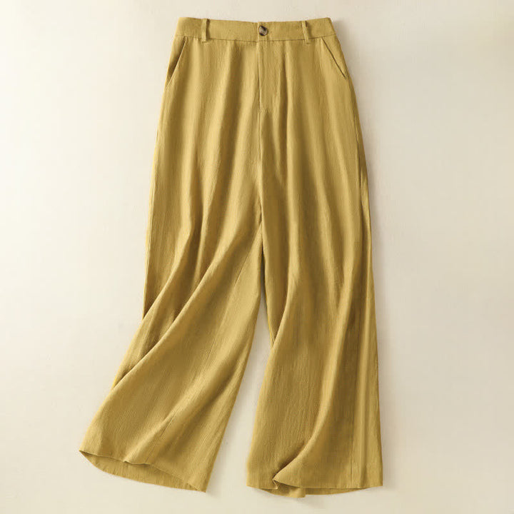 Buddha Stones Pantaloni estivi casual minimalisti con bottoni e cerniera, tinta unita, alla caviglia, da donna, a gamba larga con tasche. - Cachi - US12, UK/AU16, EU44 (2XL) - image 0