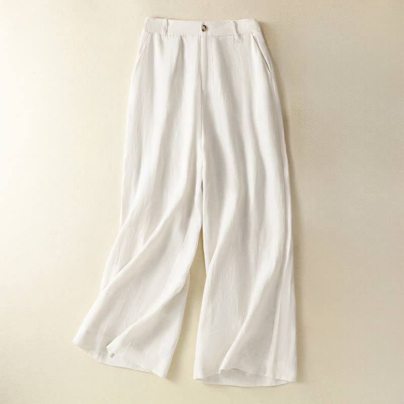Buddha Stones Pantaloni estivi casual minimalisti con bottoni e cerniera, tinta unita, alla caviglia, da donna, a gamba larga con tasche. - Bianco - US12, UK/AU16, EU44 (2XL) - image 7