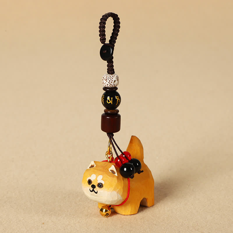 Buddha Stones Portachiavi in ​​legno intagliato con cane Om Mani Padme Hum Pace - Om Mani Padme Hum Shiba Inu - image 0