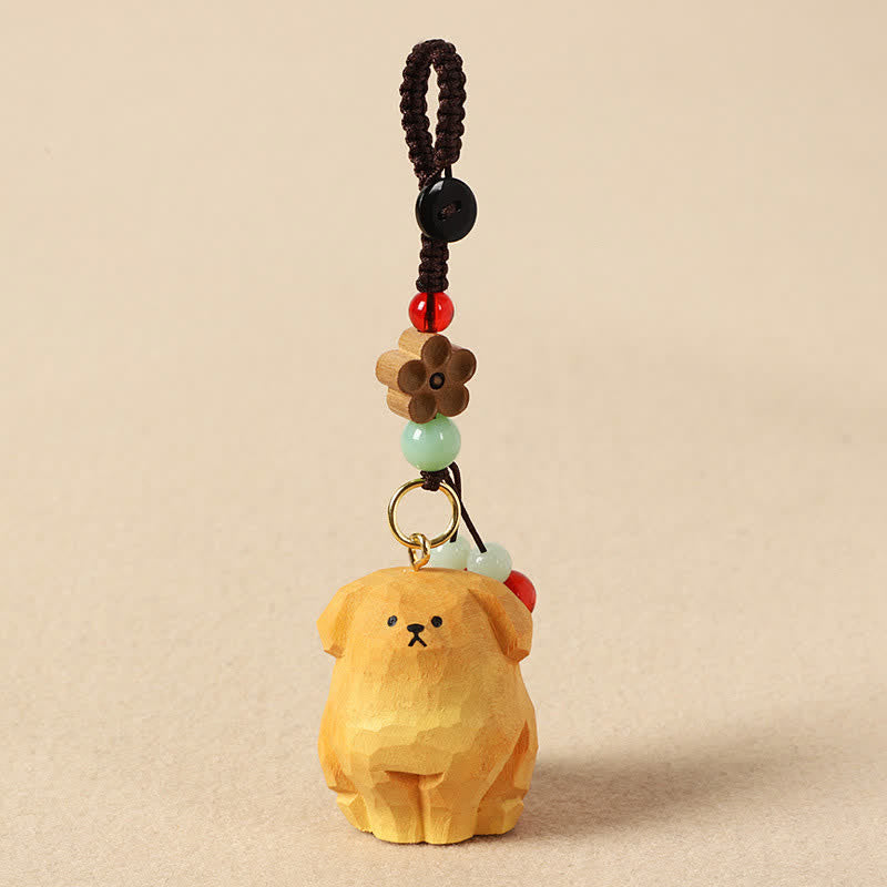 Buddha Stones Portachiavi in ​​legno intagliato con cane, Om Mani, Padme Hum e creatività - Cane Rosso - image 0