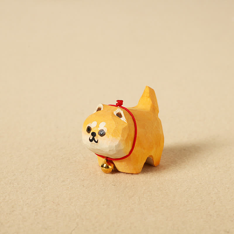 Buddha Stones Portachiavi a forma di cane intagliato a mano in legno naturale, decorazione con simpatici animali. - Shiba Inu - image 1