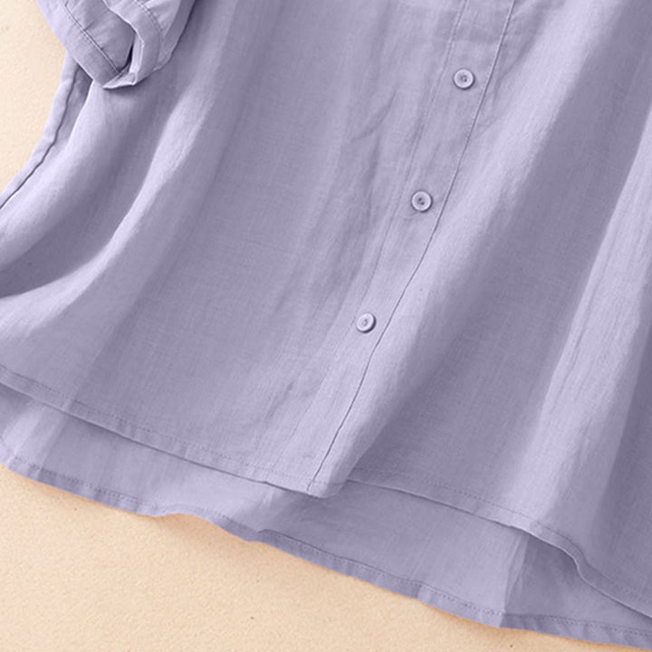 Buddha Stones Camicia da donna estiva casual ed elegante a maniche corte con scollo rotondo e bottoni, stile Tang, con ricamo a vite. - image 5