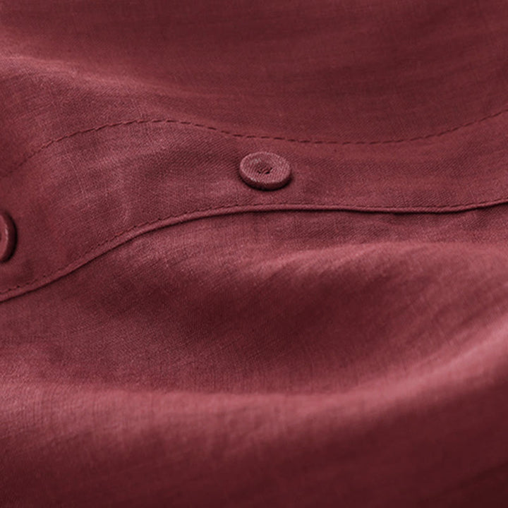 Buddha Stones Camicia da donna estiva casual ed elegante a maniche corte con scollo rotondo e bottoni, stile Tang, con ricamo a vite. - image 21