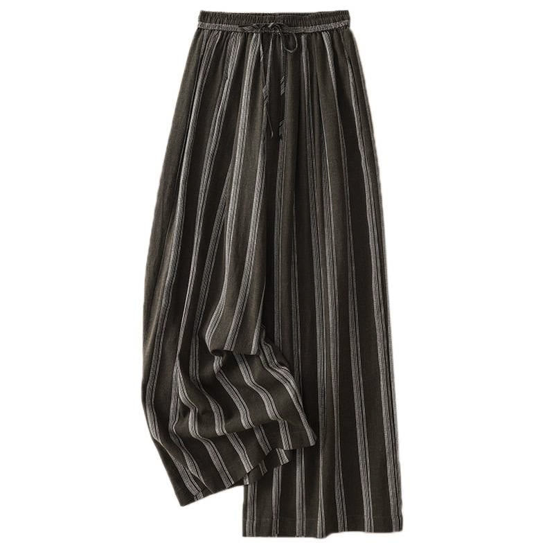 Buddha Stones Pantaloni lunghi estivi casual minimalisti con coulisse a righe da donna, gamba larga con tasca - image 1