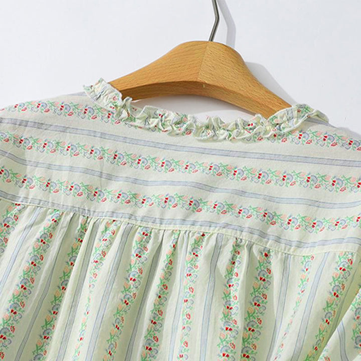 Buddha Stones Camicia da donna estiva casual ed elegante a maniche corte con scollo rotondo e stampa floreale a righe, con bottoni. - image 22