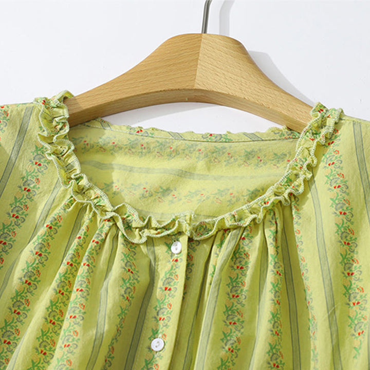 Buddha Stones Camicia da donna estiva casual ed elegante a maniche corte con scollo rotondo e stampa floreale a righe, con bottoni. - image 2