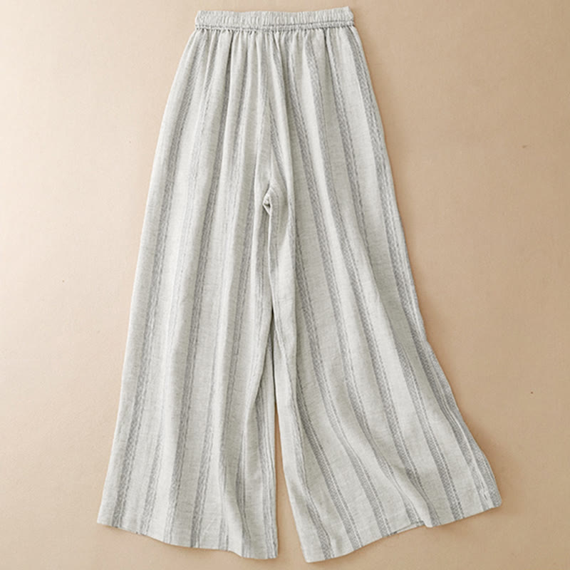 Buddha Stones Pantaloni lunghi estivi casual minimalisti con coulisse a righe da donna, gamba larga con tasca - image 9