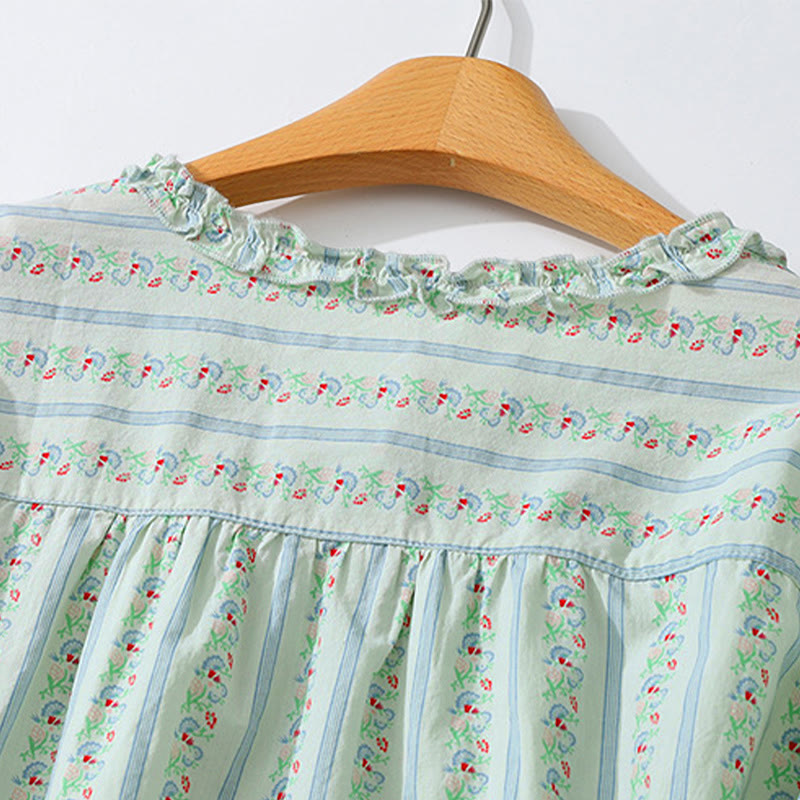 Buddha Stones Camicia da donna estiva casual ed elegante a maniche corte con scollo rotondo e stampa floreale a righe, con bottoni. - image 13