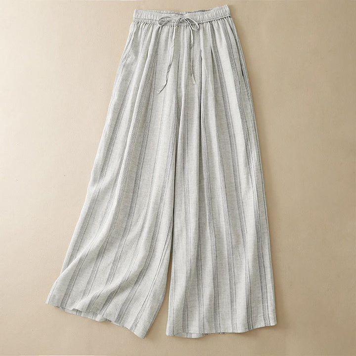 Buddha Stones Pantaloni lunghi estivi casual minimalisti con coulisse a righe da donna, gamba larga con tasca - Biancheria - US8-10, UK/AU12-14, EU40-42 (2XL) - image 7