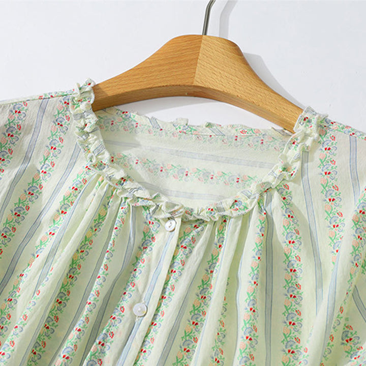 Buddha Stones Camicia da donna estiva casual ed elegante a maniche corte con scollo rotondo e stampa floreale a righe, con bottoni. - image 21