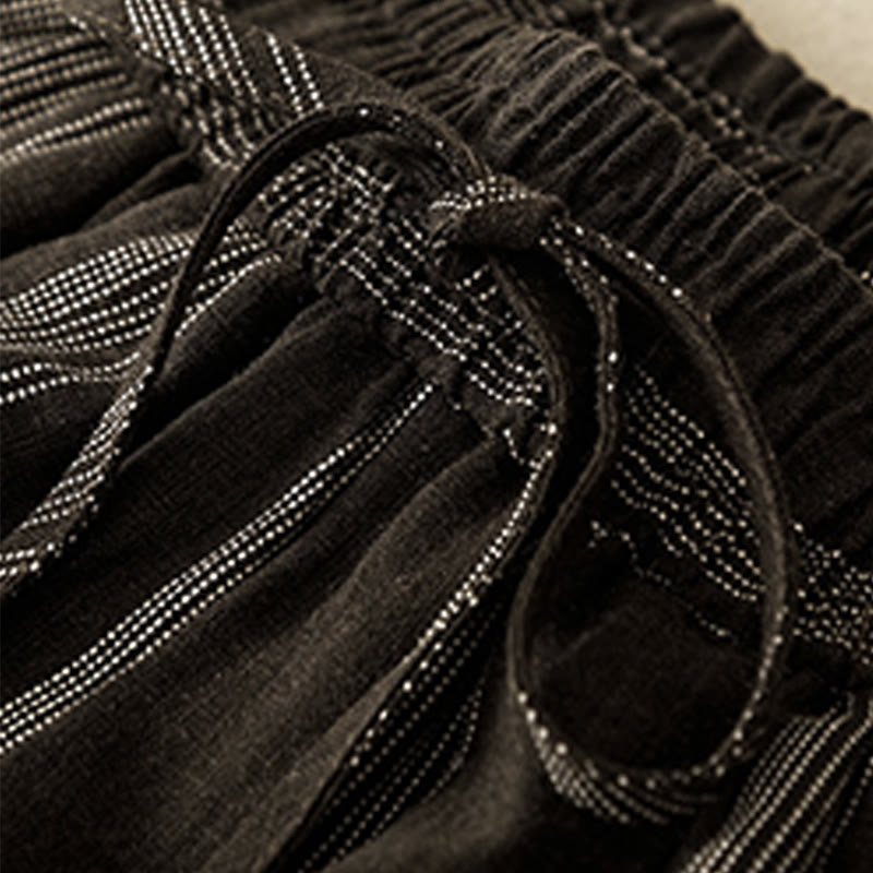 Buddha Stones Pantaloni lunghi estivi casual minimalisti con coulisse a righe da donna, gamba larga con tasca - image 3
