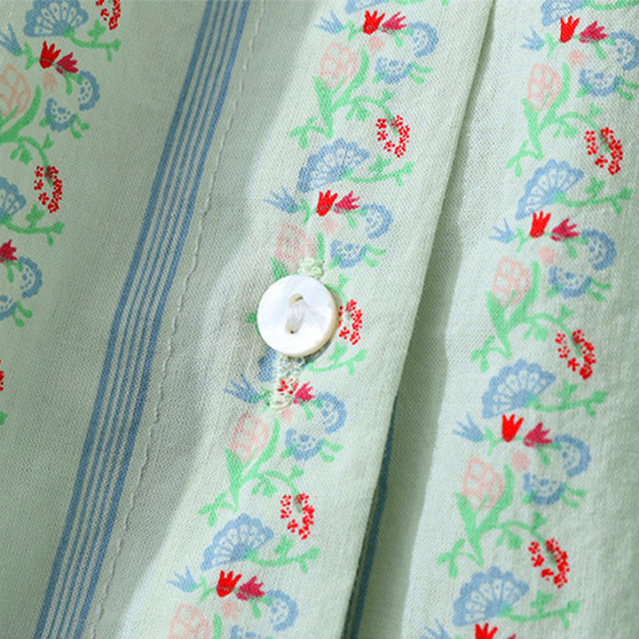 Buddha Stones Camicia da donna estiva casual ed elegante a maniche corte con scollo rotondo e stampa floreale a righe, con bottoni. - image 14