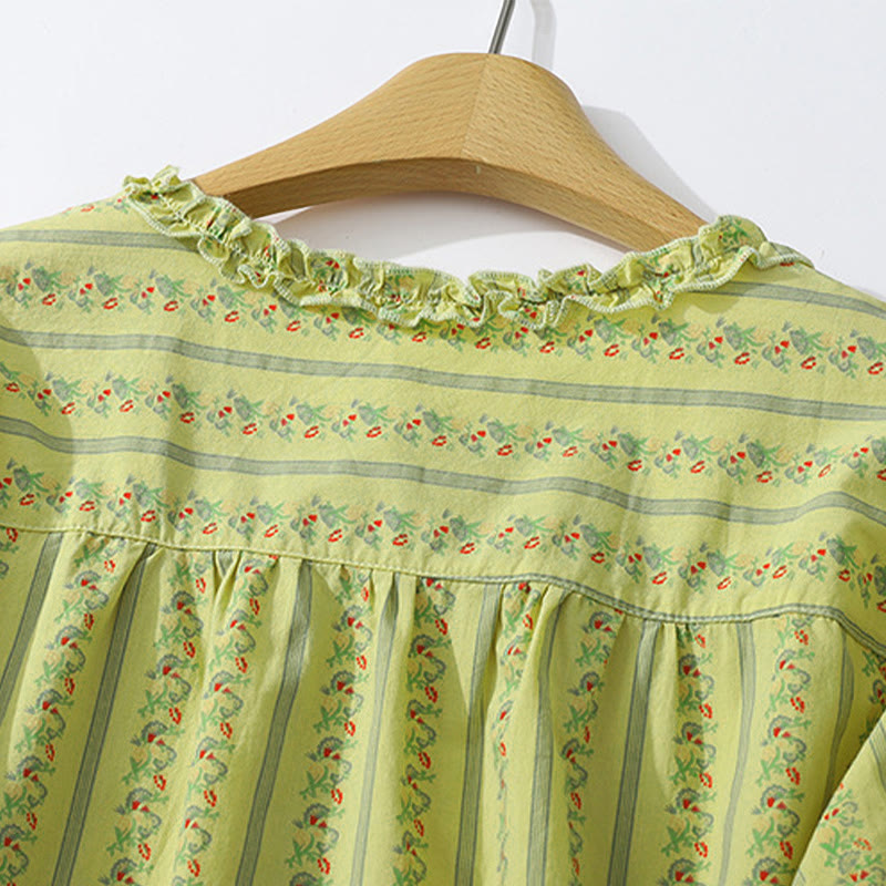 Buddha Stones Camicia da donna estiva casual ed elegante a maniche corte con scollo rotondo e stampa floreale a righe, con bottoni. - image 3