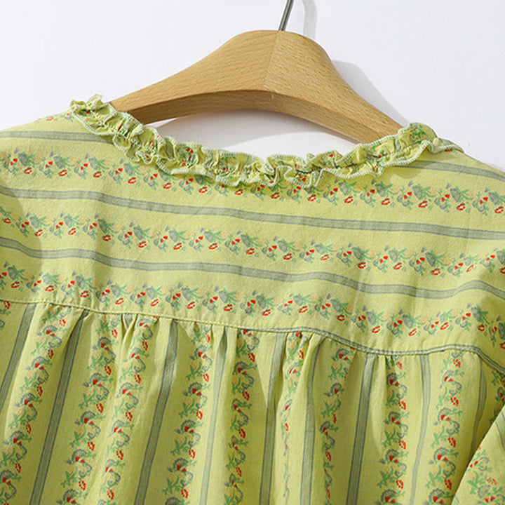 Buddha Stones Camicia da donna estiva casual ed elegante a maniche corte con scollo rotondo e stampa floreale a righe, con bottoni. - image 3