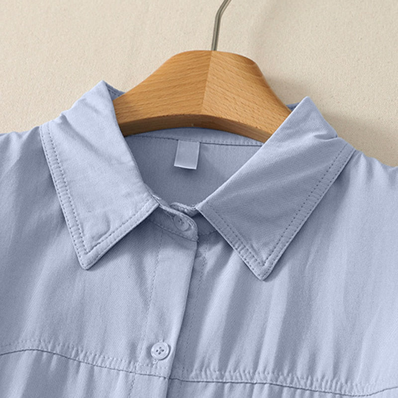 Buddha Stones Camicia da donna estiva casual minimalista a maniche corte con bottoni. - image 1
