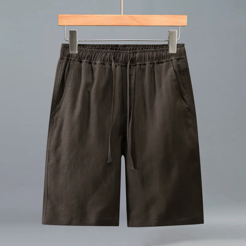 Buddha Stones Pantaloncini da uomo estivi casual minimalisti con coulisse, tinta unita e tasca - Marrone sella - US/UK/AU42, EU52 (3XL) - image 10