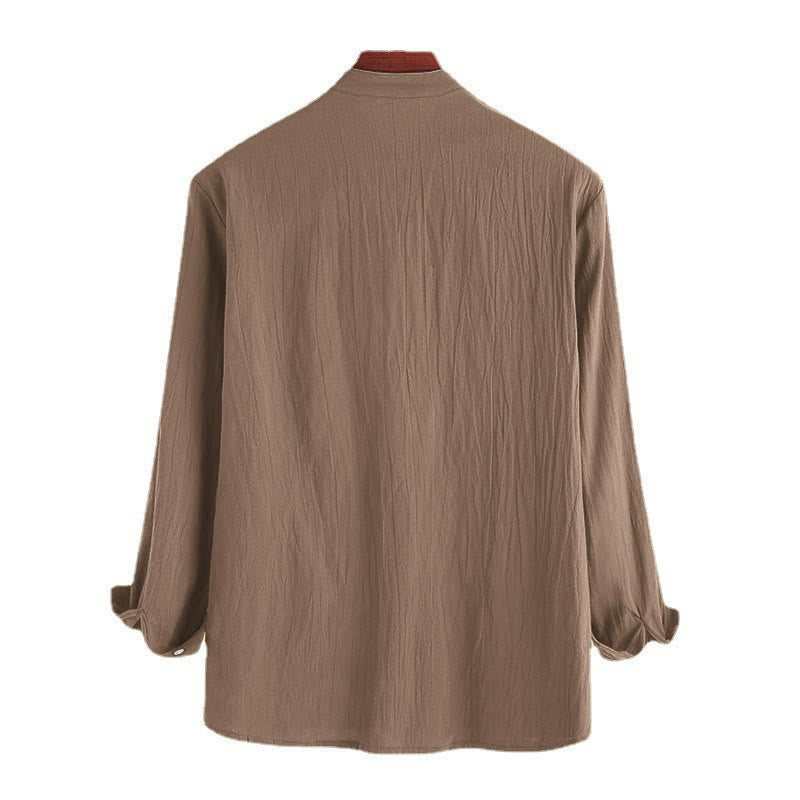 Camicia da uomo a maniche lunghe in cotone con bottoni a mezzo busto e stampa Buddha Stones, tinta unita. - image 7