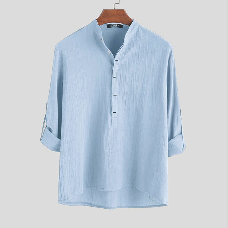 Camicia da uomo a maniche lunghe in cotone con bottoni a mezzo busto e stampa Buddha Stones, tinta unita. - Azzurro cielo chiaro - US/UK/AU42, EU52 (3XL) - image 3