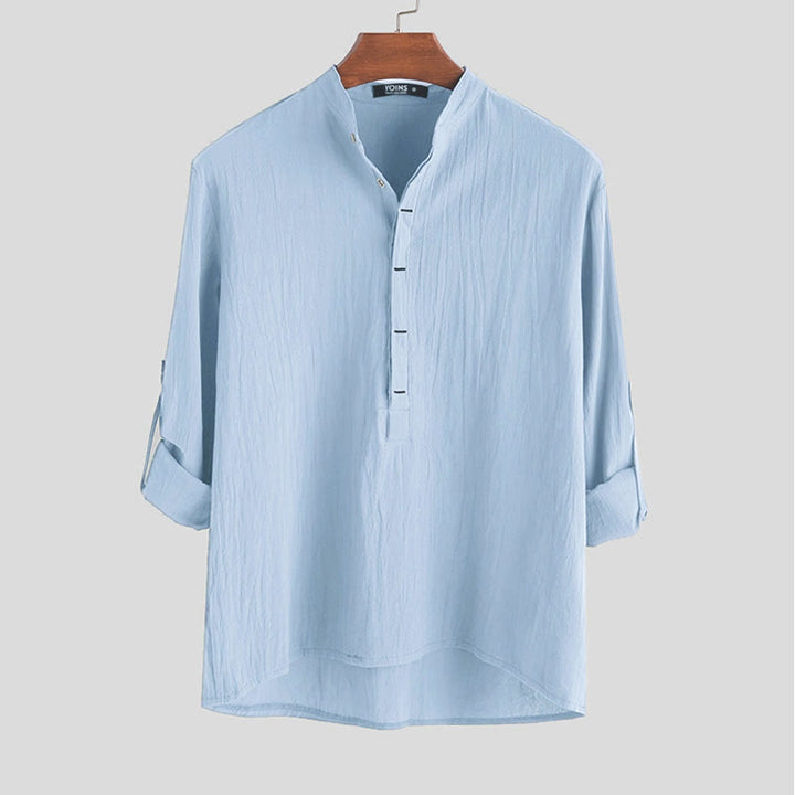Camicia da uomo a maniche lunghe in cotone con bottoni a mezzo busto e stampa Buddha Stones, tinta unita. - Azzurro cielo chiaro - US/UK/AU42, EU52 (3XL) - image 3