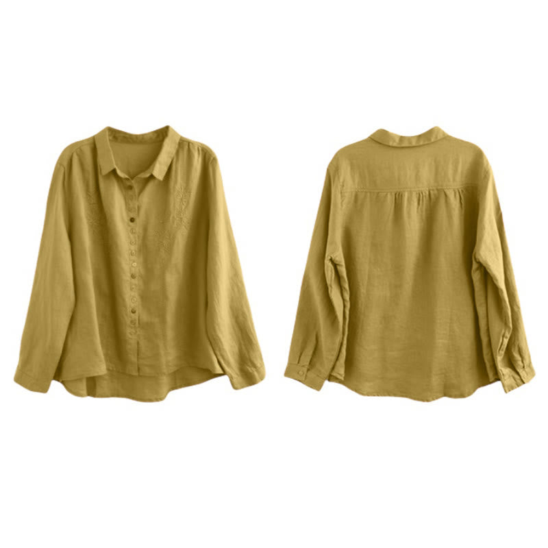 Camicia da donna a maniche lunghe con ricamo primaverile Buddha Stones e bottoni colorati. - image 4