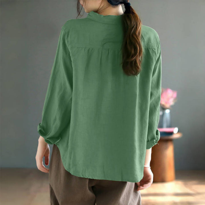 Camicia da donna a maniche lunghe con ricamo primaverile Buddha Stones e bottoni colorati. - image 10