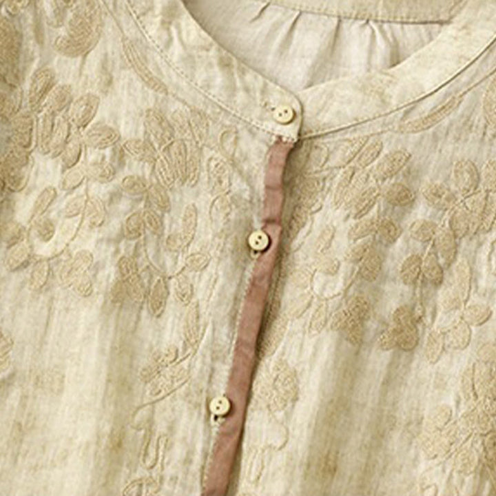 Abito midi estivo casual con colletto alla coreana e maniche a tre quarti, ricamato Buddha Stones. - image 10