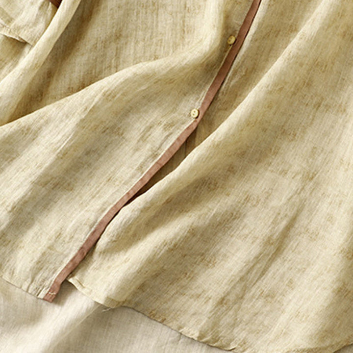 Abito midi estivo casual con colletto alla coreana e maniche a tre quarti, ricamato Buddha Stones. - image 12