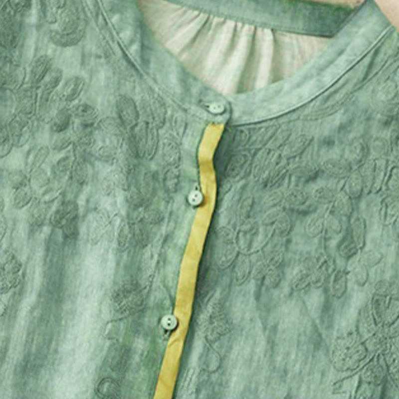 Abito midi estivo casual con colletto alla coreana e maniche a tre quarti, ricamato Buddha Stones. - image 1