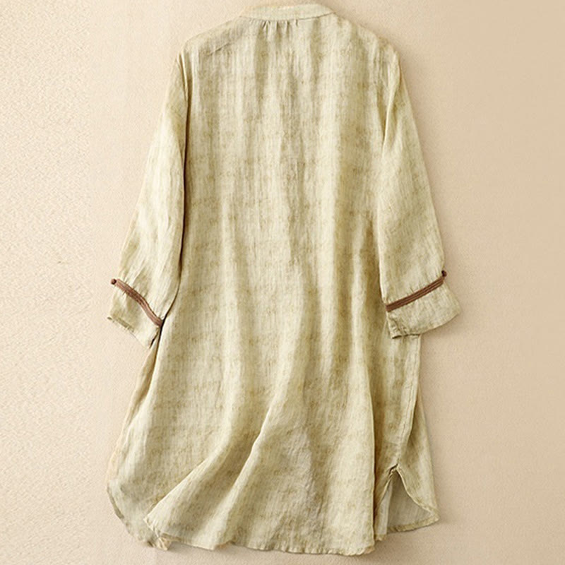 Abito midi estivo casual con colletto alla coreana e maniche a tre quarti, ricamato Buddha Stones. - image 12