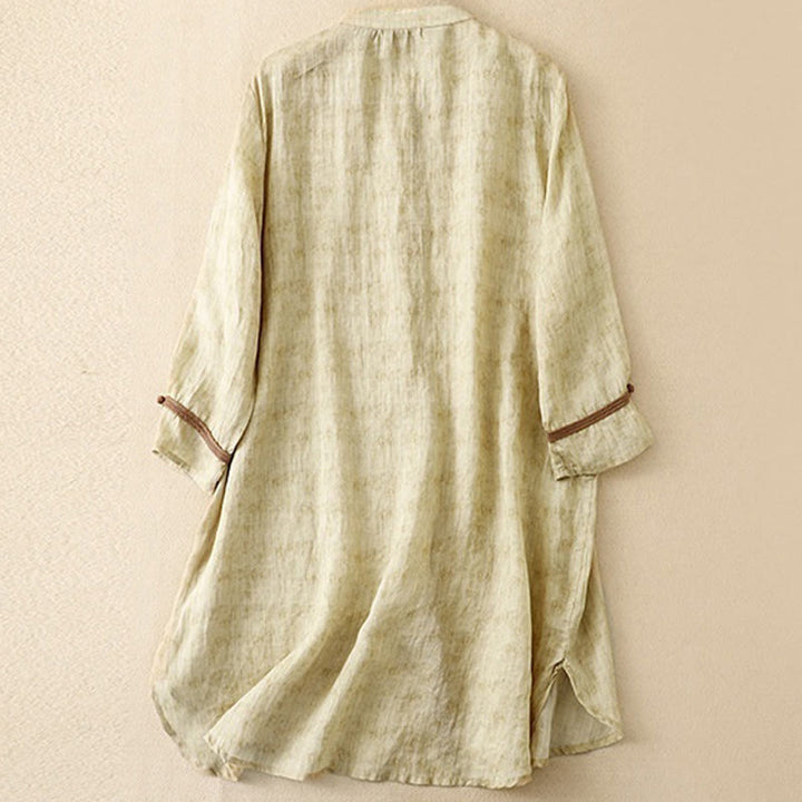 Abito midi estivo casual con colletto alla coreana e maniche a tre quarti, ricamato Buddha Stones. - image 12