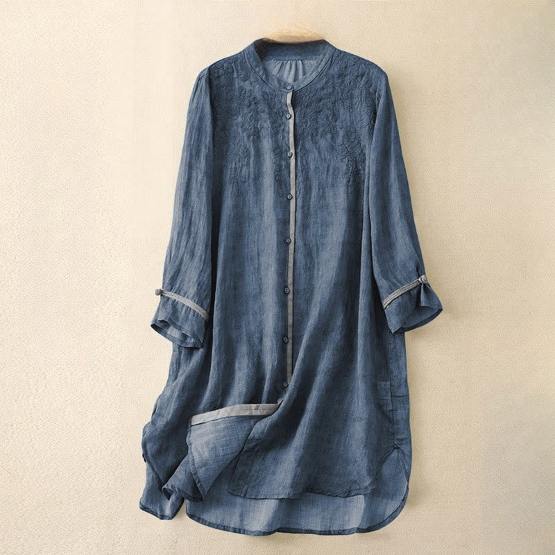 Abito midi estivo casual con colletto alla coreana e maniche a tre quarti, ricamato Buddha Stones. - Blu reale - US8-10, UK/AU12-14, EU40-42 (2XL) - image 5