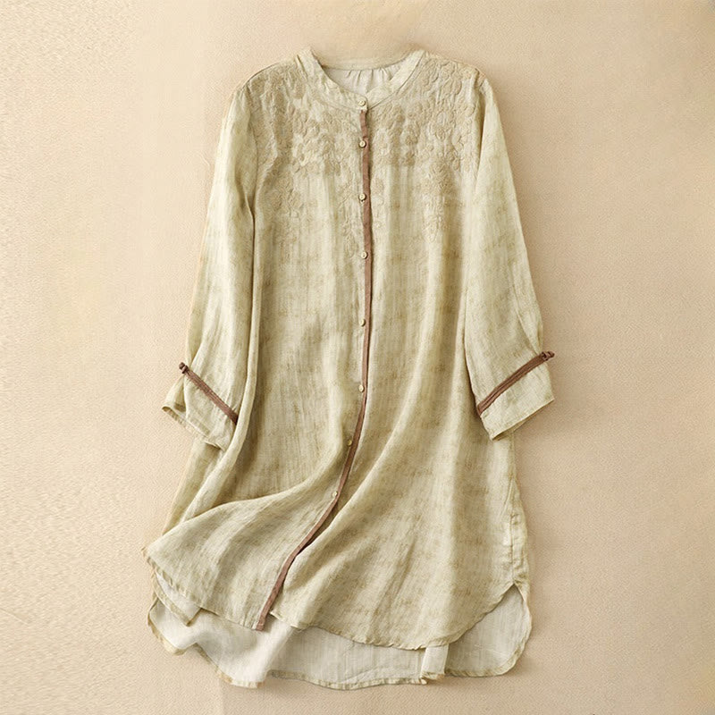 Abito midi estivo casual con colletto alla coreana e maniche a tre quarti, ricamato Buddha Stones. - LemonChiffon - US8-10, UK/AU12-14, EU40-42 (2XL) - image 7