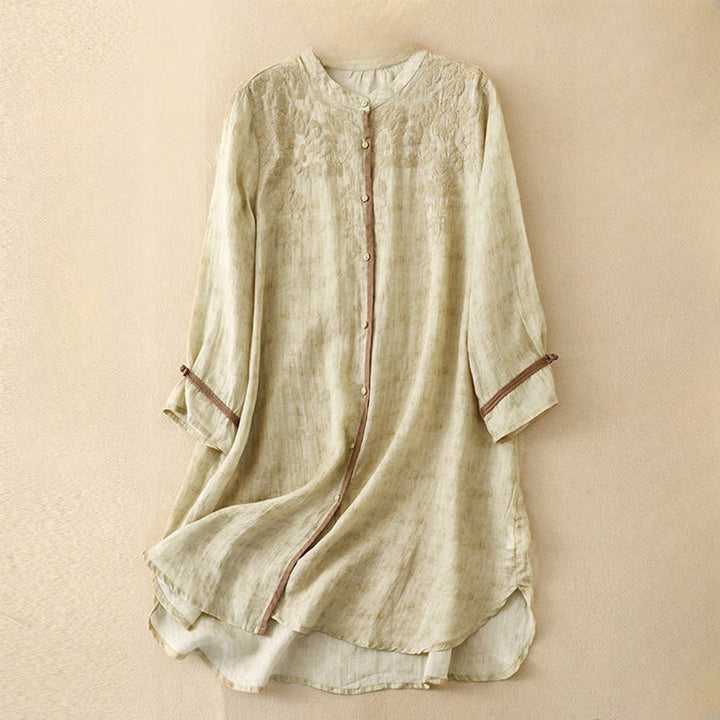 Abito midi estivo casual con colletto alla coreana e maniche a tre quarti, ricamato Buddha Stones. - LemonChiffon - US8-10, UK/AU12-14, EU40-42 (2XL) - image 7
