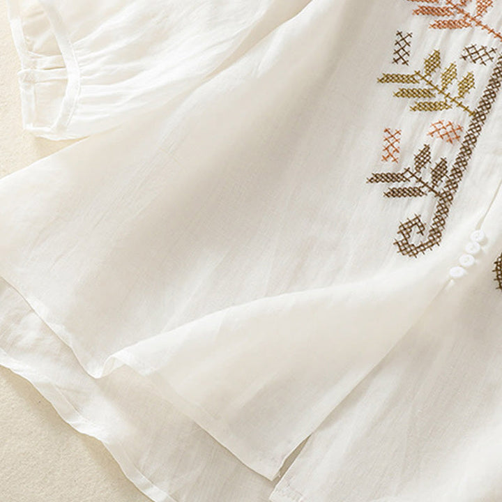 Camicia da donna a maniche a tre quarti con ricamo artistico e motivo a Buddha Stones. - image 19