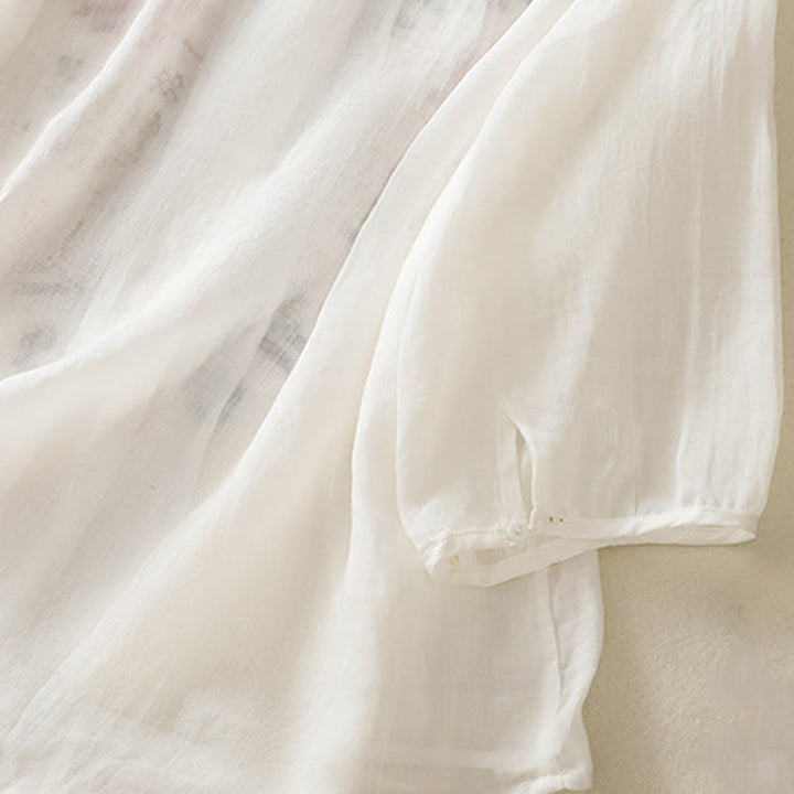 Camicia da donna a maniche a tre quarti con ricamo artistico e motivo a Buddha Stones. - image 20