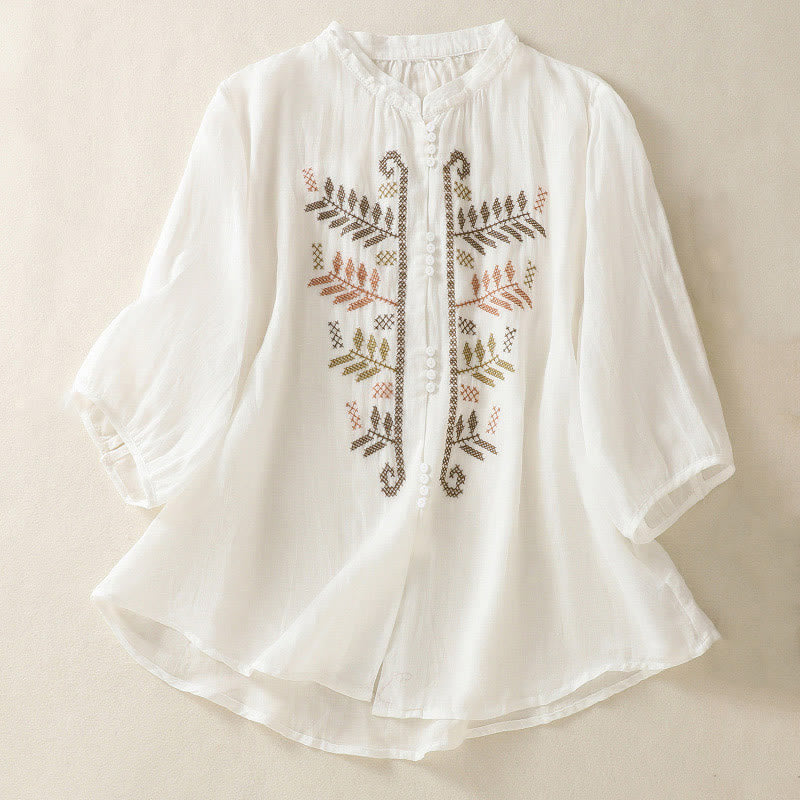 Camicia da donna a maniche a tre quarti con ricamo artistico e motivo a Buddha Stones. - Bianco - US8-10, UK/AU12-14, EU40-42 (2XL) - image 14