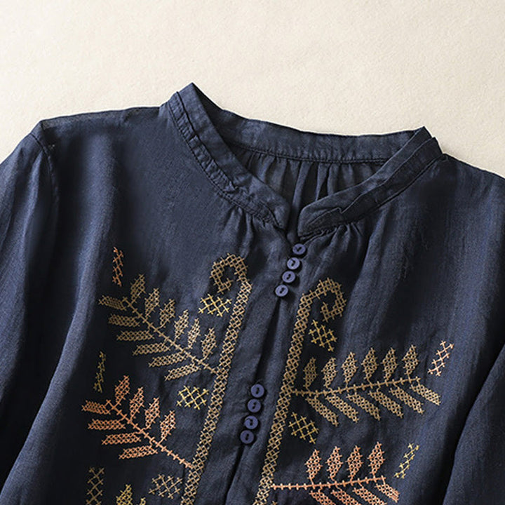 Camicia da donna a maniche a tre quarti con ricamo artistico e motivo a Buddha Stones. - image 9